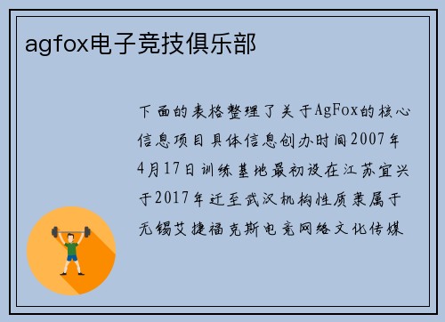agfox电子竞技俱乐部