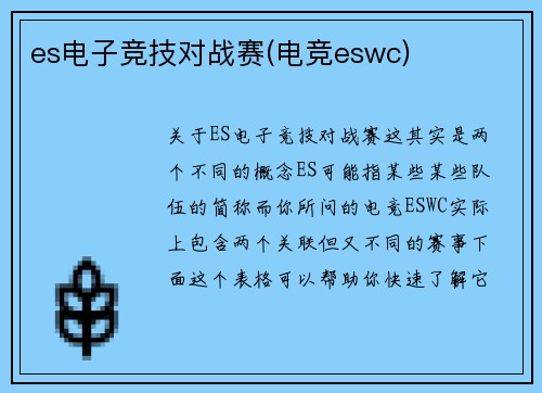 es电子竞技对战赛(电竞eswc)